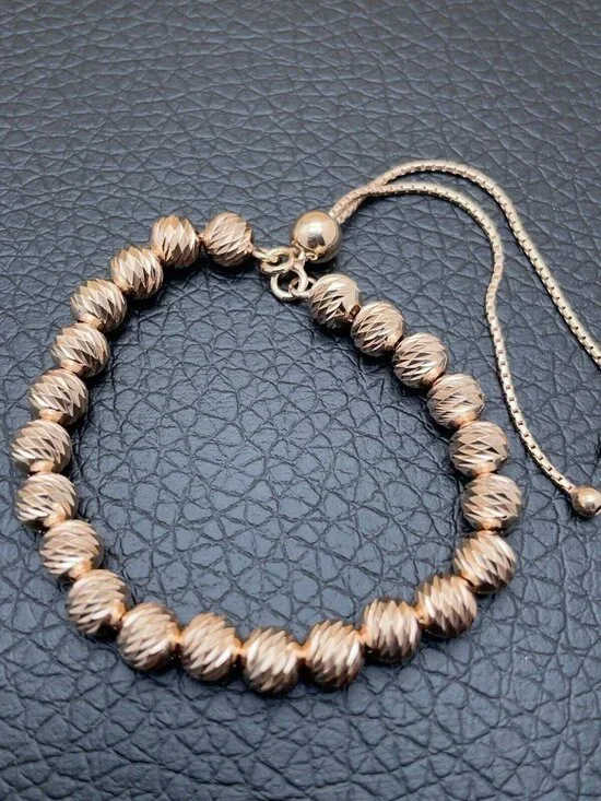 Italian Milor Bracelet Rose 18K Gold Clad Sterling Adjustable Diamond Cut Bead - Picture 5 of 5